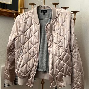 Rose color quilted bomber jacket